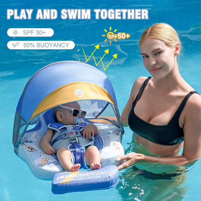 Lurui Baby Floats for Pool with Canopy Removable Sun Protection Canopy Mambobaby Float Non Inflatable Upgrade Add Tail Avoid Flip Waterproof Skin-Friendly Infant Swim Float 3-24 Months - Image 2
